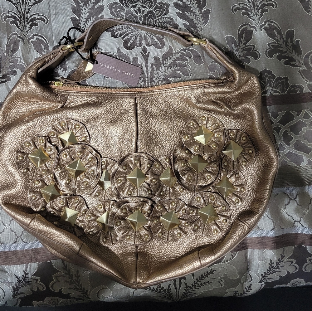 Isabella Fiore Metallic Gold Hobo Bag
